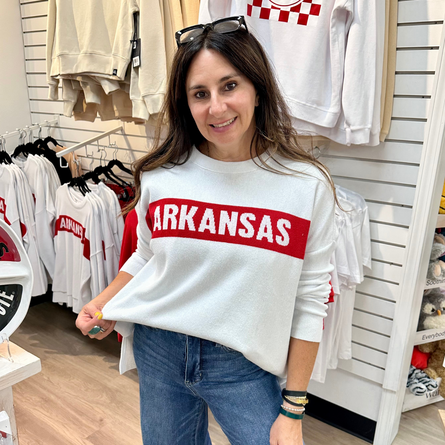 Town Pride - Arkansas Relaxed Sweater (White)